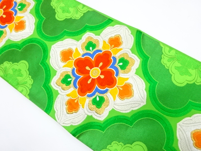 JAPANESE KIMONO / ANTIQUE FUKURO OBI / SILK / WOVEN RHOMBUS FLOWER